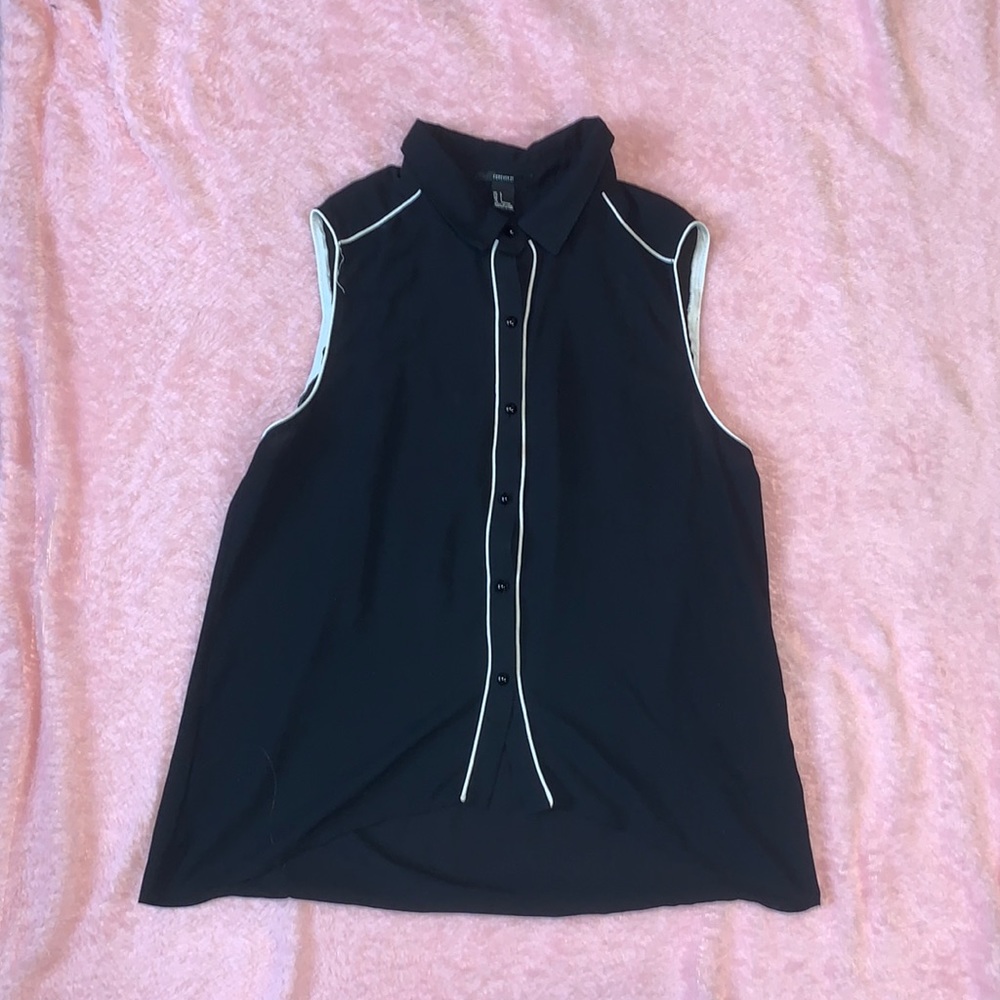 Sassy Black Sleeveless Button-Up